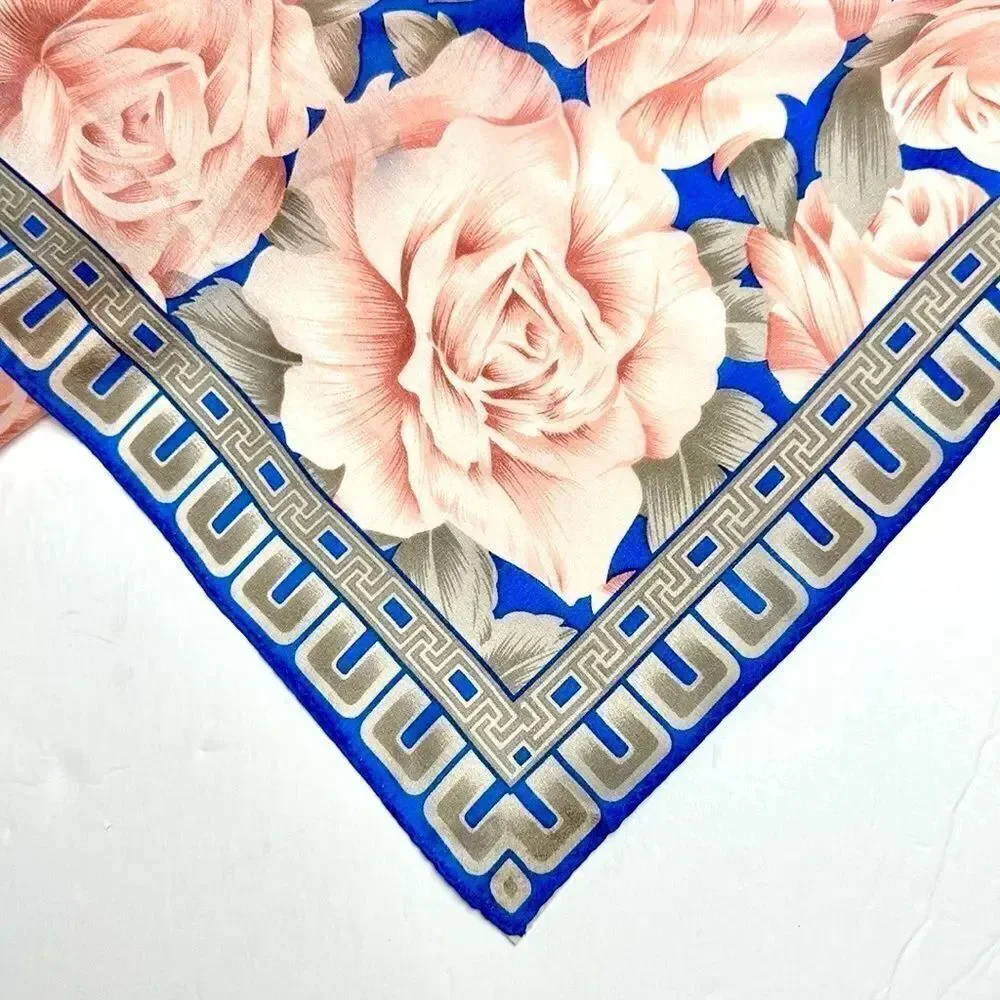 Elaine Gold for Collection XIIX Silk Square Scarf Floral Roses Pink Blue Japan